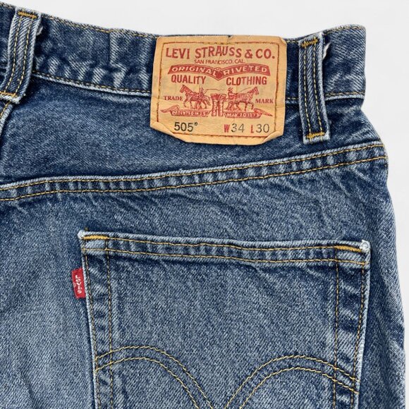 Levi's 505 Men's Blue Denim Jeans Size 34x29 Regular Straight Distressed Vintage - Picture 5 of 14